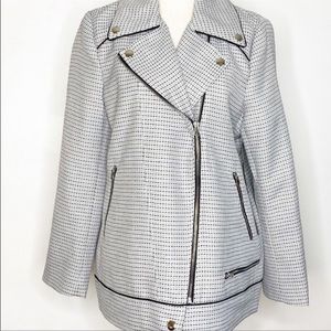BADGLEY MISCHKA Tweed Grey Moto Zipper Pea Coat M NWT